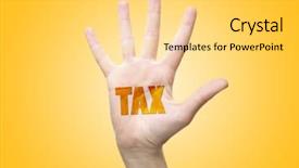  Presentation with tax - Presentation theme featuring excise duty - tax concept woman's hand background and a yellow colored foreground