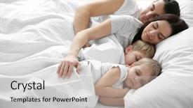  Presentation with sleeping - Colorful slide set enhanced with duvet cover - family sleeping in bed closeup backdrop and a light gray colored foreground