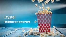  Presentation with popcorn - Slide deck consisting of dvd - box of popcorn on blue background and a teal colored foreground
