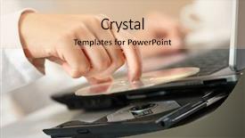  Presentation with hand to hand - Presentation design having dvd - woman hand with cd background and a lemonade colored foreground