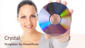 Presentation with floral border over white - Presentation theme with dvd - woman with cd over white background and a lemonade colored foreground