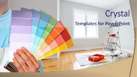  Presentation with dwelling - PPT theme consisting of dwelling - painter hand with colors background and a sky blue colored foreground