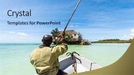  Presentation with house boat - Slide set consisting of dwelling place - arfican on the boat sailing background and a light blue colored foreground