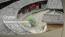  Presentation with village - Amazing PPT layouts having dwelling place - hakka roundhouse tulou walled village backdrop and a gray colored foreground