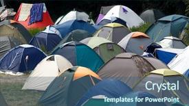  Presentation with campsite - Amazing slide deck having dwelling place - many tents at a festival backdrop and a ocean colored foreground