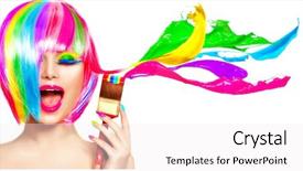  Presentation with hair brush - Slide deck with dyed hair humor concept beauty background and a white colored foreground