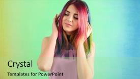  Presentation with hair color - Slide set having dyed hair listening to music background and a mint green colored foreground