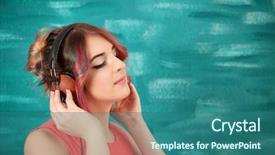  Presentation with colorful music - Slide set having dyed hair listening to music background and a ocean colored foreground