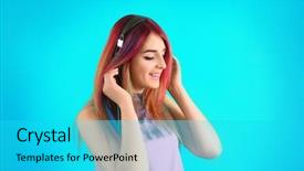  Presentation with hair color - Slide set having dyed hair listening to music background and a cyan colored foreground