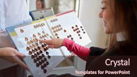  Presentation with hair color - Beautiful presentation theme featuring dyeing and people concept - happy backdrop and a wine colored foreground