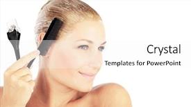 Presentation with hairdressing salon - Slide deck enhanced with beautiful blonde female dyeing hair background and a sky blue colored foreground
