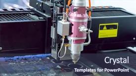  Presentation with cnc cutting machine - Colorful slide deck enhanced with dying - cnc wire cut machine cutting backdrop and a ocean colored foreground