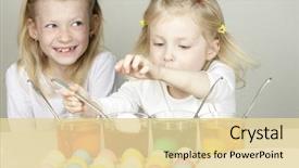  Presentation with easter - Theme featuring dying - little girls during easter eggs'' background and a blonde colored foreground