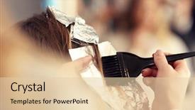  Presentation with dying - Slide deck consisting of dying - hairdresser coloring hair in studio background and a lemonade colored foreground