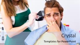  Presentation with man and woman - Amazing slides having dying - woman hairdresser applying dye backdrop and a light blue colored foreground
