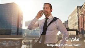  Presentation with molecular dynamic simulation - Colorful PPT theme enhanced with dynamic businessman makes phone call backdrop and a violet colored foreground