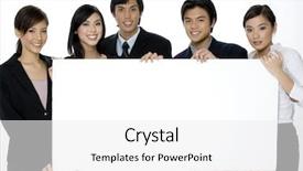  Presentation with professionals - Theme enhanced with dynamic group - five young professionals holding background and a white colored foreground