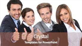  Presentation with professionals - Beautiful presentation design featuring dynamic group - four young professionals giving backdrop and a coral colored foreground