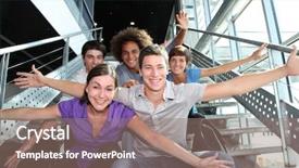  Presentation with university - Colorful presentation theme enhanced with successful school year - group of happy young people backdrop and a coral colored foreground