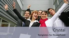  Presentation with global team workers - Beautiful slide deck featuring applause winner - team of motivated and dynamic backdrop and a light gray colored foreground