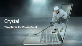  Presentation with ice hockey - Cool new presentation design with dynamism - caucassian ice hockey player backdrop and a gray colored foreground