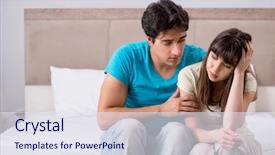  Presentation with family problems - Amazing PPT theme having dysfunctional families - young family having problems backdrop and a sky blue colored foreground