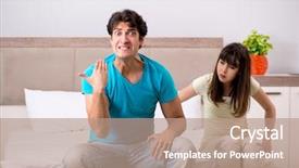  Presentation with family problems - Beautiful PPT theme featuring dysfunctional families - young family having problems backdrop and a  colored foreground