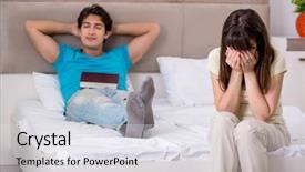  Presentation with family problems - Cool new PPT layouts with dysfunctional families - young family having problems backdrop and a  colored foreground