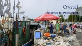  Presentation with fishing boat - PPT theme consisting of dziwnow-august-16-people-buy background and a sky blue colored foreground