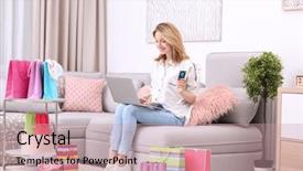  Presentation with credit card icon - Colorful PPT theme enhanced with e banking service - beautiful woman with credit card backdrop and a  colored foreground