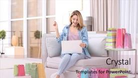  Presentation with online banking - Amazing slides having e banking service - beautiful woman with laptop backdrop and a  colored foreground