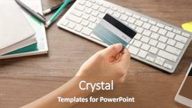  Presentation with banking - Presentation design consisting of e banking service - woman with credit card using background and a coral colored foreground