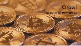 Presentation with bitcoins - PPT layouts featuring e banking solution - bitcoins in stack background and a  colored foreground