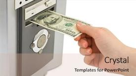  Presentation with banking - Amazing PPT layouts having e banking solution - hand with money and computer backdrop and a coral colored foreground