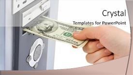  Presentation with money - Audience pleasing slides consisting of e banking solution - hand with money and computer backdrop and a white colored foreground