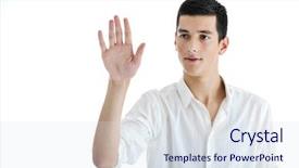  Presentation with hand print - Cool new slide set with hispanic man leading horse next to couple backdrop and a gray colored foreground