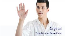  Presentation with hand print - Amazing presentation theme having e banking solution - personal security concept with businessman backdrop and a sky blue colored foreground