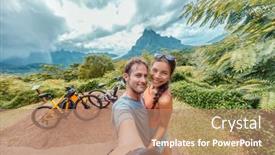  Presentation with polynesia - Colorful PPT theme enhanced with e-bike-biking-couple-taking backdrop and a coral colored foreground
