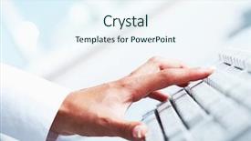  Presentation with hand shake computer - Slides with e business - close-up of female hand background and a sky blue colored foreground