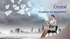  Presentation with tablet - Slide deck enhanced with e business - image of businesswoman sitting background and a lemonade colored foreground