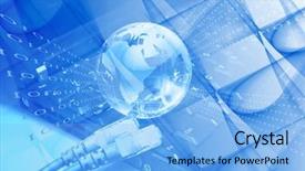  Presentation with network cable - Slides having e business - network cable on a laptop background and a light blue colored foreground