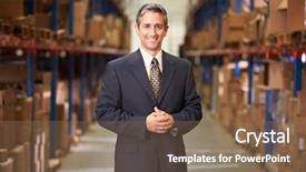  Presentation with warehouse - Colorful slides enhanced with e business - portrait of manager in warehouse backdrop and a violet colored foreground