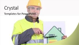  Presentation with renewable energy single green building - Amazing slide set having e classified - mason with energy information backdrop and a  colored foreground