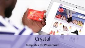  Presentation with online shopping - Amazing PPT theme having e commerce - african american man using laptop backdrop and a light blue colored foreground
