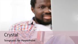  Presentation with credit card - Beautiful PPT layouts featuring e commerce - african american man with laptop backdrop and a soft green colored foreground