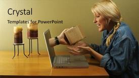  Presentation with simple - Beautiful presentation theme featuring e commerce - attractive woman shocked to see backdrop and a yellow colored foreground