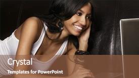  Presentation with cyber stalking computer laptop suffering - Slide deck with e commerce - attractive young woman using laptop background and a tawny brown colored foreground