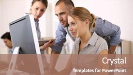  Presentation with project - Colorful slide deck enhanced with e commerce - business people working on project backdrop and a coral colored foreground