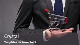  Presentation with shopping - Colorful PPT layouts enhanced with e commerce - businessman with shopping cart backdrop and a dark gray colored foreground