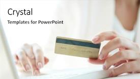  Presentation with credit card - Audience pleasing theme consisting of e commerce - female hand with credit card backdrop and a white colored foreground